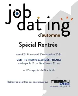 Affiche Job Dating Automne 2024 mardi 24 et mercredi 25 septembre au Centre Pierre Mendes France